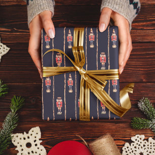 Donker marine Nussknacker retro kerstpatroon Cadeaupapier