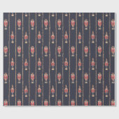 Donker marine Nussknacker retro kerstpatroon Cadeaupapier (Vlak)