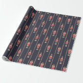 Donker marine Nussknacker retro kerstpatroon Cadeaupapier (Uitgerold)