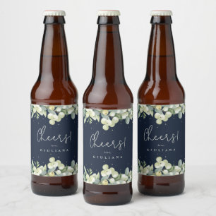 Donker marine sneeuwbes+Eucalyptus Winter vrijgeze Bier Etiket