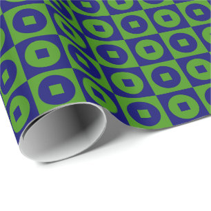Donker marineblauw en groen vierkant cirkel cadeaupapier