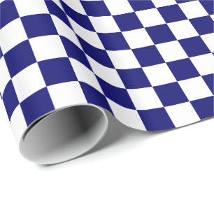 Donker marineblauw en wit geruit cadeaupapier