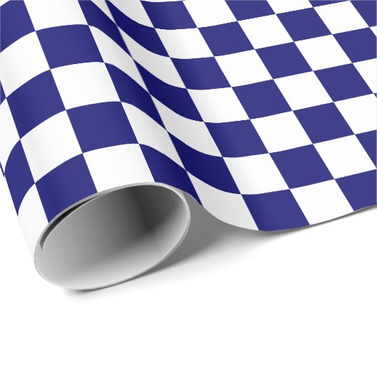 Donker marineblauw en wit geruit cadeaupapier (Rol Hoek)
