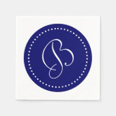 Donker Marineblauw en Wit Stip Monogram Servetten (Voorkant)