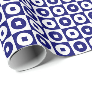 Donker marineblauw en wit vierkant-cirkel cadeaupapier