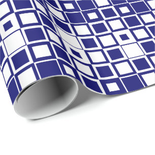 Donker marineblauw en wit vierkant in vierkant cadeaupapier