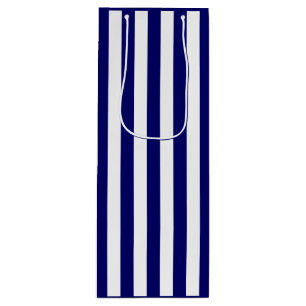 Donker marineblauw en witte streep wijn cadeautas