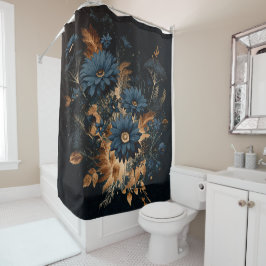 Donker Marineblauw & Goud Landelijke Bloemrijke Gl Douchegordijn