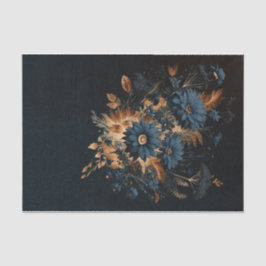 Donker Marineblauw Goud Roestige Bloemrijke Glam B Tissuepapier