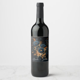 Donker Marineblauw Goud Roestige Bloemrijke Glam B Wijn Etiket