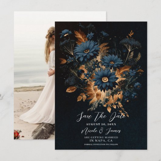 Donker Marineblauw Goud Rustic Glam Boho Bewaar de Kaart (Voorkant / Achterkant)