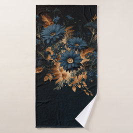 Donker Marineblauw & Goud Rustieke Bloemrijke Glam Bad Handdoek