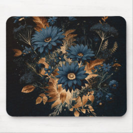 Donker Marineblauw & Goud Rustieke Bloemrijke Glam Muismat