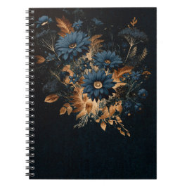 Donker marineblauw & goud rustieke bloemrijke glam notitieboek