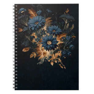 Donker marineblauw & goud rustieke bloemrijke glam notitieboek