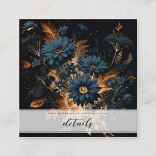 Donker Marineblauw & Goud Rustieke Bloemrijke Glam Vierkante Visitekaartje