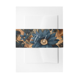Donker Marineblauw & Goud Rustieke Glam Boho Bruil Uitnodigingen Wikkel