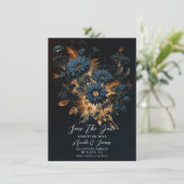 Donker Marineblauw Goud Rustieke Glam Boho Save th Kaart (Staand voorkant)