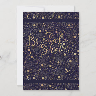 Donker Marineblauw & Gouden Elegante Bruidsdouche Kaart