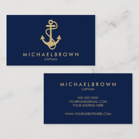 Donker marineblauw maritiem anker visitekaartje (Voorkant / Achterkant)