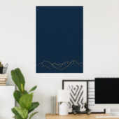 Donker marineblauw minimalistisch berglijn kunstpr poster (Thuiskantoor)