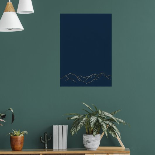 Donker marineblauw minimalistisch berglijn kunstpr poster (Woonkamer 1)