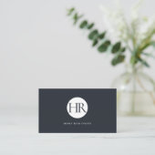 Donker marineblauw Monogram Logo QR-code Visitekaartje (Staand voorkant)