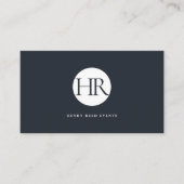 Donker marineblauw Monogram Logo QR-code Visitekaartje (Voorkant)