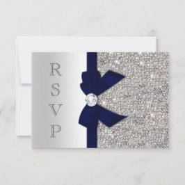 Donker marineblauw namaakboog zilveren lovertjes d RSVP kaartje