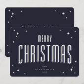 Donker marineblauw Prettig kerstfeest Retro sterre Feestdagenkaart (Voorkant / Achterkant)