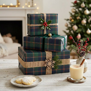 Donker marineblauw rood groen geruit inpakpapier