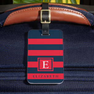 donker marineblauw rood kleurenblok bagagelabel