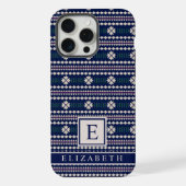 donker marineblauw wit grijs aztec iPhone hoesje (Achterkant)
