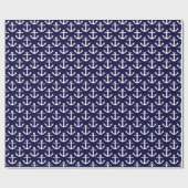 Donker marineblauw wit scheepsankerpatroon cadeaupapier (Vlak)