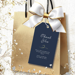 Donker marineblauw wit schrift goud hart dank je w cadeaulabel