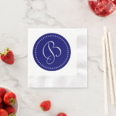 Donker marineblauw/witte stip monogram servetten (Insitu)