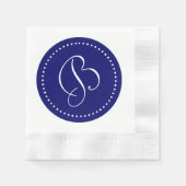 Donker marineblauw/witte stip monogram servetten (Voorkant)