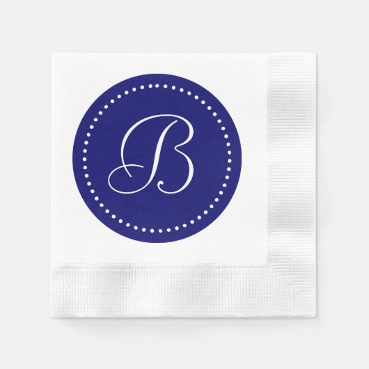 Donker marineblauw/witte stip monogram servetten (Voorkant)