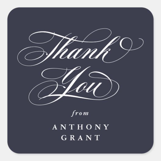 Donker marineblauwe elegante script afstudeer beda vierkante sticker (Voorkant)