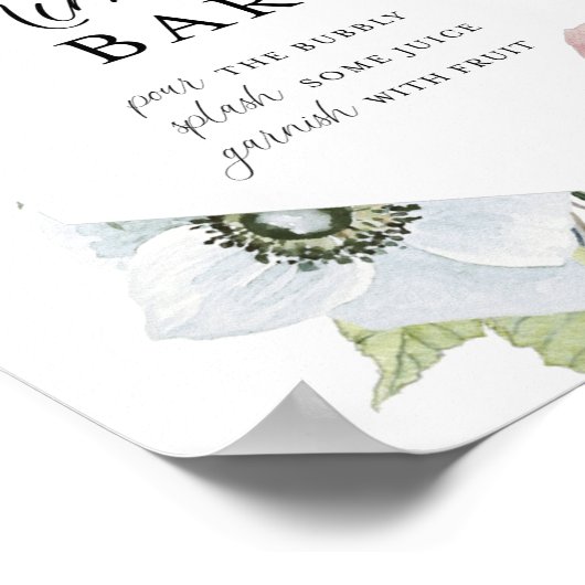 Donker marineblauwe en blos roze bloemengrote mimo poster (Hoek)