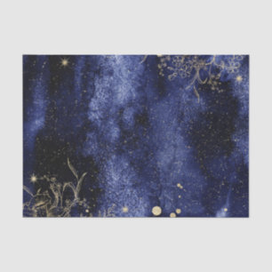Donker marineblauwe waterverf met gouden bloem tissuepapier