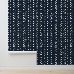Donker marineblauwe witte abstracte vormen behang