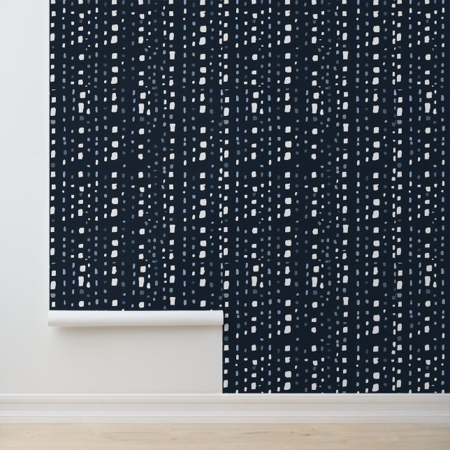 Donker marineblauwe witte abstracte vormen behang (Applicatie)