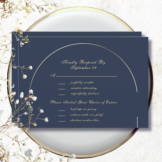 Donker marinegoud boogframe menu selectie RSVP 