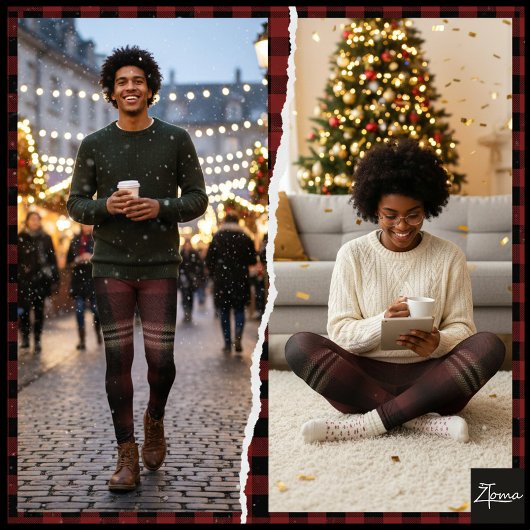 Donker Maroon Zwart Zware Flanel Plaid Leggings