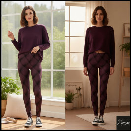 Donker Mauve Diagonaal Geplooid Quilt Patroon Leggings