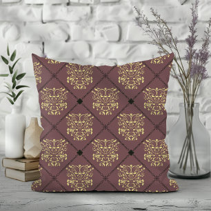 Donker Mauve Diamond Damask Patroon Kussen