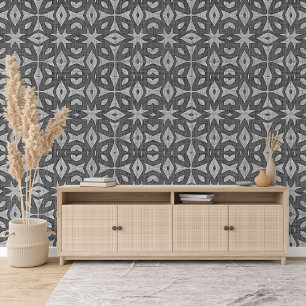 Donker Medium Lichtgrijs Zwart Abstract Bloemenkun Behang