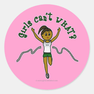 Donker Meisje Runner in Groen Uniform Ronde Sticker