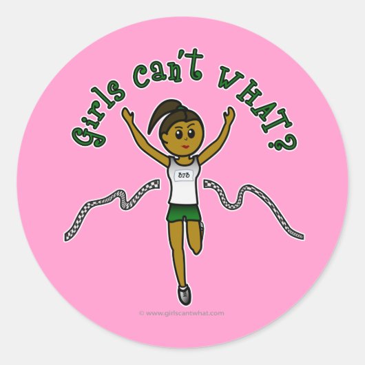 Donker Meisje Runner in Groen Uniform Ronde Sticker (Voorkant)